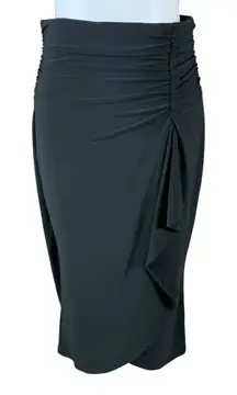 White House Black Market Black Ruched Midi Skirt Small Draped Stretch Cocktail