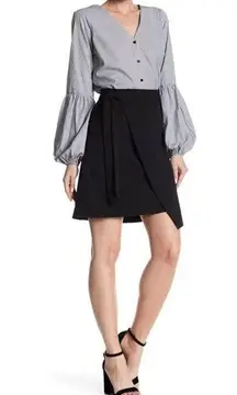 ECI NY Black A-Line Faux Wrap Skirt NWT Small