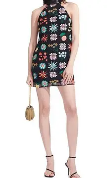 STAUD  Sicily Black Flower Fruit Embroidered Sleeveless Shift Mini Dress Sz 0 NWT