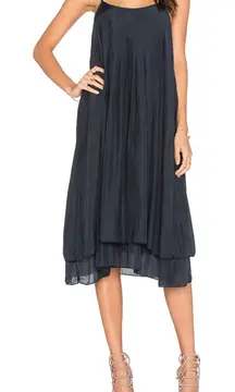 CP Shades Lia Silk Dress Casual Sleeveless Pleated‎ Tank Summer Classy Dark Gray