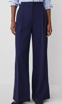 NWOT Ann Taylor The Petite Pleated Wide-Leg Pant‎ in Textured Drape Navy Size 14