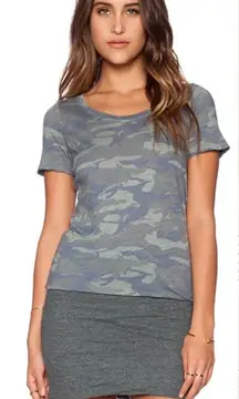 Monrow Camo Tee Shirt Dress Succulent Green Short‎ Sleeve Ruched Size US Small