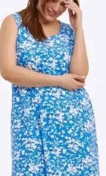 Draper James blue white floral sleeveless dress with ruffle