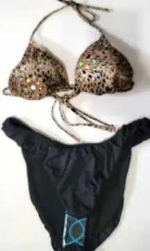 Calzedonia Cobey Sequin Bikini Top 36C N Asos High Leg Puffed Bikini Bottom 8