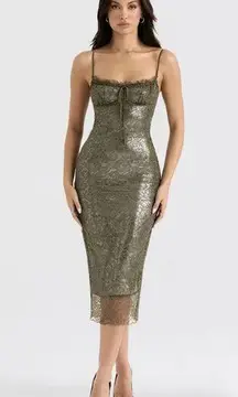 House Of CB  Isla Lace Midi Dress in Olive Size Large