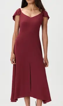 NWT Quince Maroon Viscose Lightweight Crepe Flutter Sleeve Midi Dress Sz M