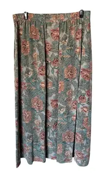 Vintage Talbots Floral Pleated Silk Midi Skirt Green Size M Casual Spring