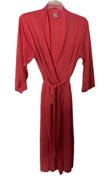 Natori Robe Woman M Coral Belted Tie Stretchy Knit Midi Length