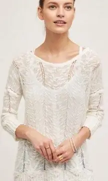 Anthropologie Adelina Knitted & Knotted White Knit Tie Back Sweater S