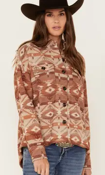 ROCK & ROLL Denim Women’s Southwestern Print Jacquard Shacket Medium Tan Brown