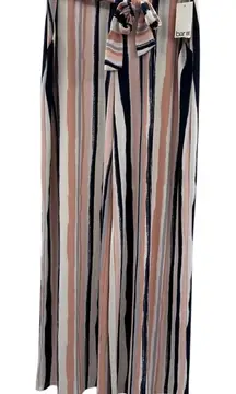 Bar III NWT Pink‎ White Navy Striped Wide Leg Pants Women's Size Medium Work