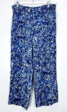J. Jill Floral Blue Wide Leg Pull On Casual Cropped Pants Women's Size‎ Med T