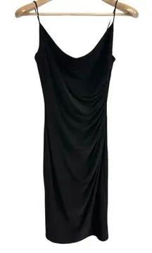 LAUNDRY x SHELLI SEGAL Black Spaghetti Strap Ruched Sheath Cocktail Dress Size 2