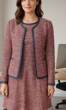 Comptoir Des Cotonniers Red & Blue Midi Dress Blazer Set Sz Small / Medium 2 Pc