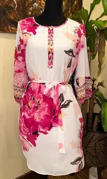 EUC FIG & FLOWER Anthropology Pink  Floral Print Top 3/4 Sleeve Sz S