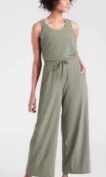 ATHLETA Revive Jumpsuit Laurel Olive Green Drawstring Parachute Pant Size 6
