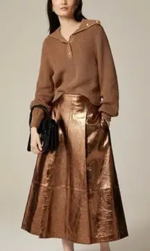 J. Crew Sweater Women 3XL Camel Gold Roll Tab Cotton Fisherman Cable Knit Preppy