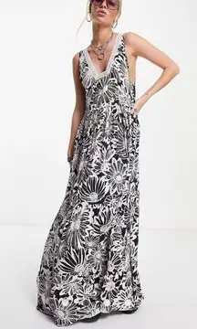 NEW Free People Intimately Tiers To You Maxi Dress Pink/Black Oversized Women XS