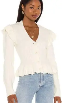 NWT Line & Dot Jersey Kate Long Sleeve Ruffle Trim Button Front Sweater Cream S