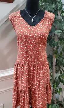True Craft Women Orange Polka Dot 100% Rayon V Neck Sleeveless Top Shirt Size 3X