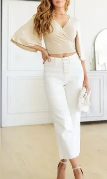 Judy Blue Don't Be Salty High Rise Wide Leg Cropped Jeans Size 14W White Stretch