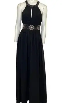 Maniju High Neck Open Back Halter Embellished Maxi Dress Black Size Small NWT