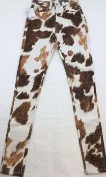 WEWOREWHAT Womens Size 24 Stiletto Slit Brown White Cow Print Skinny Pants