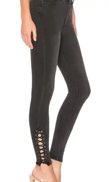 Lace Up Detail High Waisted Stretch Skinny Jeans