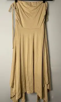 FP Beach Tan Gauze Strapless Hi Low Midi Dress Tie Sides Women's Small
