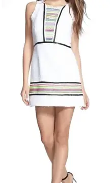 Milly Dress Women 6 White Tweed Embroidered Geometric Trim Aztec Mini Luxury