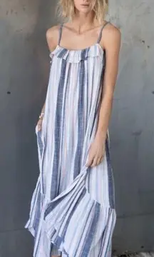 Xirena Rumer Sleeveless Striped Cotton Ruffle Maxi Dress Size Small