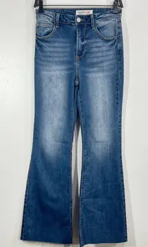 Freckled Poppy Risen Jeans Women's Flare Jeans Size 5 27 Blue Denim Raw Hem