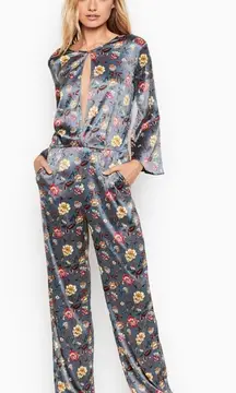 Victoria's Secret Women's Sz S Luxe Satin One Piece Sexy Keyhole Jumpsuit Floral