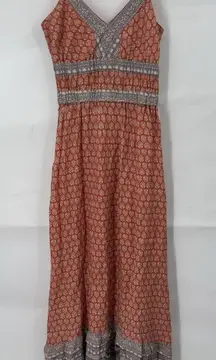 Japna Floral Cottagecore Midi Dress Women XS Orange Prairie Peasant Boho