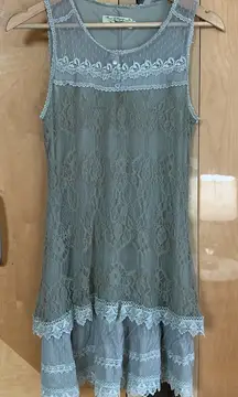 Sage Green Gray Lace Dress Boudoir Nighttime VTG Medium London Boutique