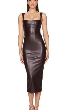 Alexia Midi Dress Chocolate Brown Faux Leather Size S in EUC