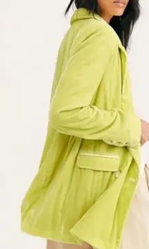 Free People Hit the Lights Blazer Womens Large Green Velvet Blazer Lined Button