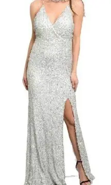 Spy Zone Exchange Sequin Surplice High Leg Slit Gown Silver Size Medium NWT