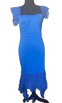 Royal Blue Sleeveless Dress with Lace to shoulders and base of dress *Never Worn