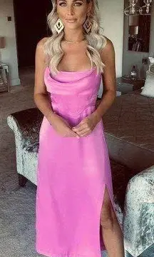 Satin Effect Pink Corset Maxi Party Wedding Cocktail Dress bridal shower 