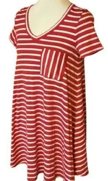 Anthropologie Entro Red Striped Casual V Neck Dress