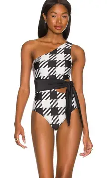 Beach Riot Black White Houndstooth Check Carlie One Piece Swimsuit