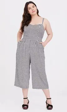 Torrid Black Gingham Challis Culotte Jumpsuit Cropped Smocked Plaid Size 2X