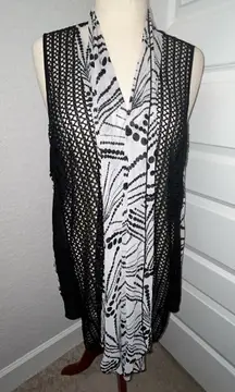 Chico’s Travelers Open Front Draped Mesh Sheer Lagenlook Cardigan Vest Chicos Size 3/XL