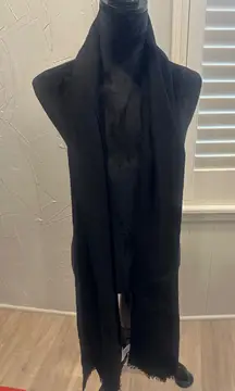 Nordstrom Women tissue weight 23x 75 Black Wool Cashmere Blend Fringe Scarf Wrap
