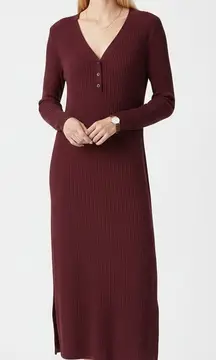 NWT Madewell Womens Cotton Knit Midi Dress Size XXS Burgundy Minimalist Capsule