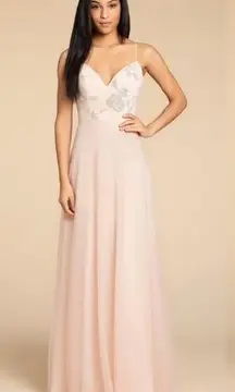 NWT Hayley Paige Occasions 5903 Blush Almond Cashmere Tulle Gown Maxi Dress 6