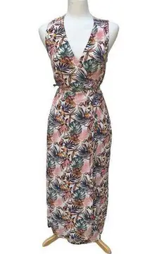 Garnet Hill  True Wrap Dress Sz 8 Maxi Sleeveless Floral V Neck Coastal Beachy