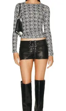 New! EB Denim Leather Micro‎ Lace Up Shorts Black Sz 25 $500