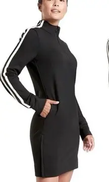 Athleta Crosstown Track Sweatshirt Dress in Black White Medium